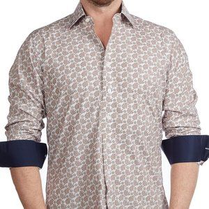 Levinas Gingham Contemporary Fit Light Brown Shirt